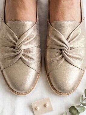 EILEEN FISHER Eana Metallic Suede Twist Slip-On Loafers - Never Worn